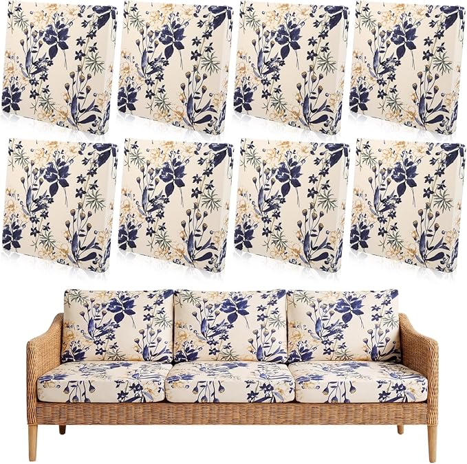 Tegeme 8 Pcs Stretch Printed Sofa Cushion Covers Outdoor Floral Couch Covers by Tegeme
