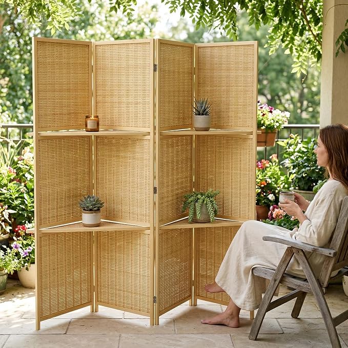 Bluecat 4 Panel Bamboo Room Divider - Image 6