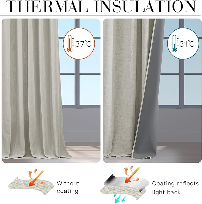RYB HOME Cream Color 100% Blackout Curtains - Image 4