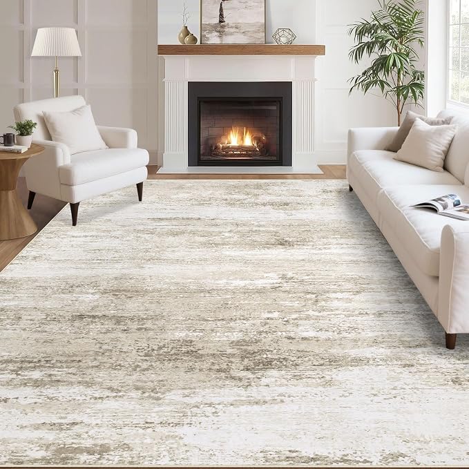 Washable Rug 6x9 Area Rugs for Living Room: Neutral Soft Rug Abstract Non Slip by LOSBULAKE