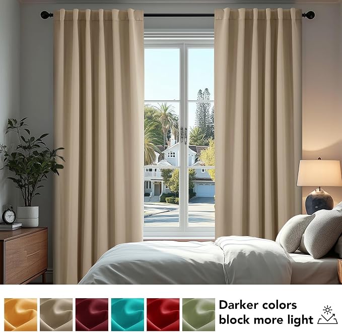Deconovo Blackout Curtains, Thermal Insulated, W70 x L63 2 Panels, Back Tab - Image 4
