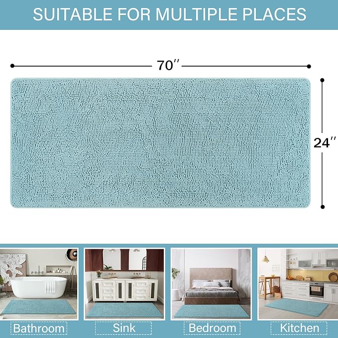 LOCHAS Luxury Bathroom Rug Shaggy Bath Mat 24 x 70 Inch, Washable Non Slip Bath - Image 2