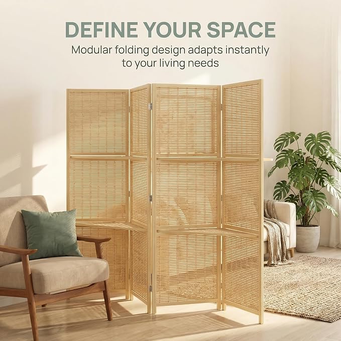 Bluecat 4 Panel Bamboo Room Divider - Image 8