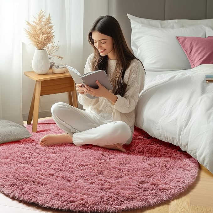ONASAR Blush Round Rugs 6ft for Living Room Bedroom, Fluffy Circle Area Rug for - Image 5