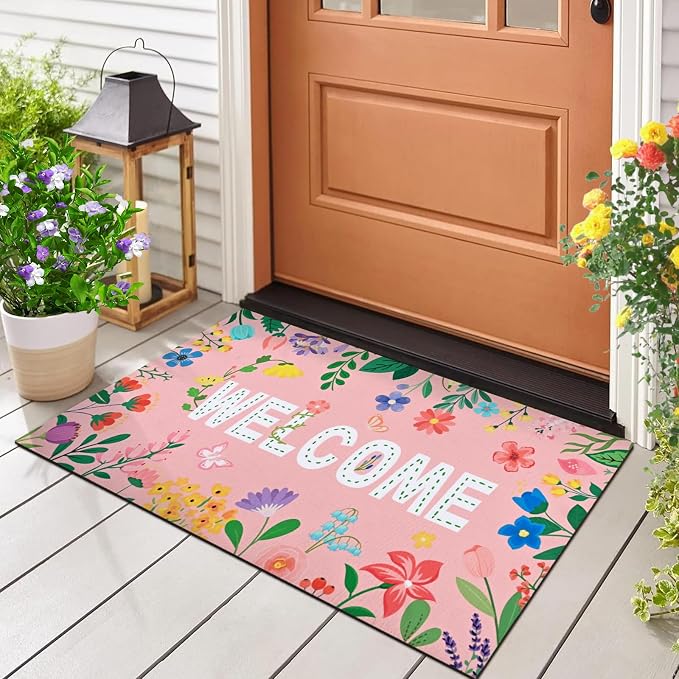 Likiyol Floral Door Mat Outside Entrance, Colorful Flower Welcome Mat Front - Image 8