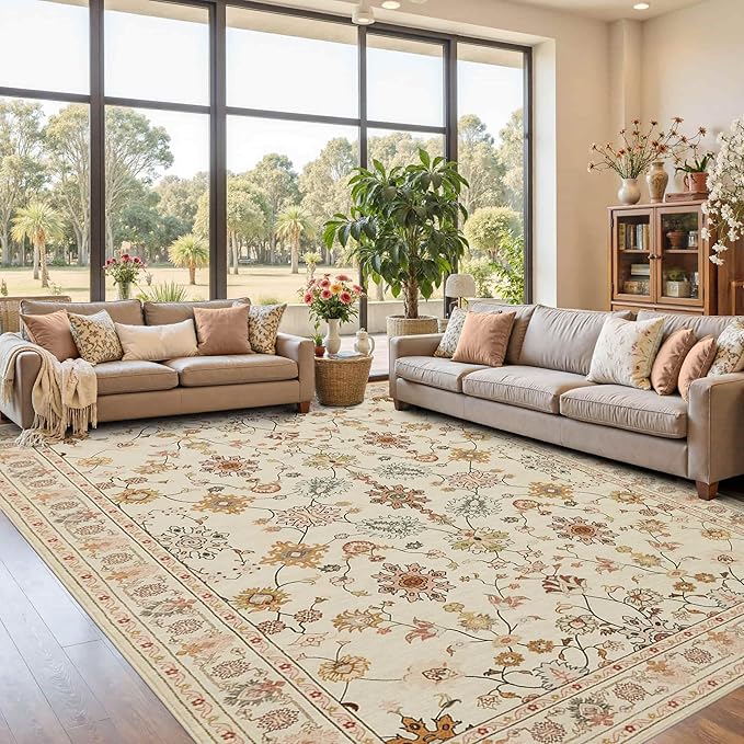 Rugxara Floral Rug for Living Room Bedroom, 8x10 Washable Rug, Vintage Boho - Image 3