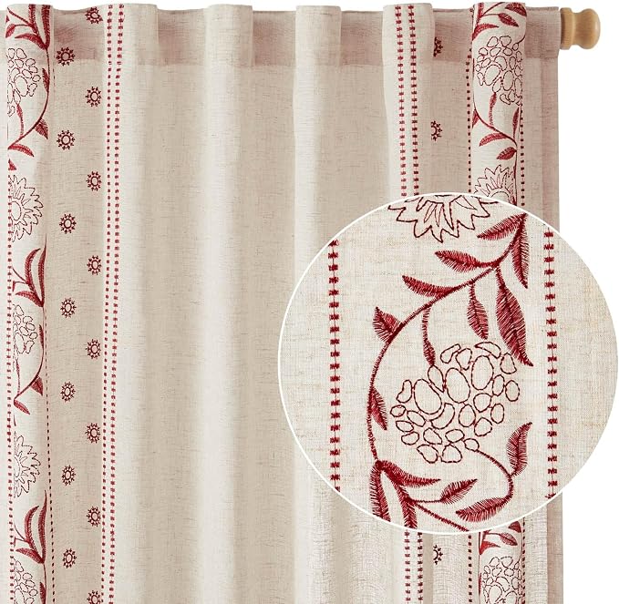 jinchan Winslow Linen Curtains for Bedroom 108 Inches Length Embroidered - Image 8