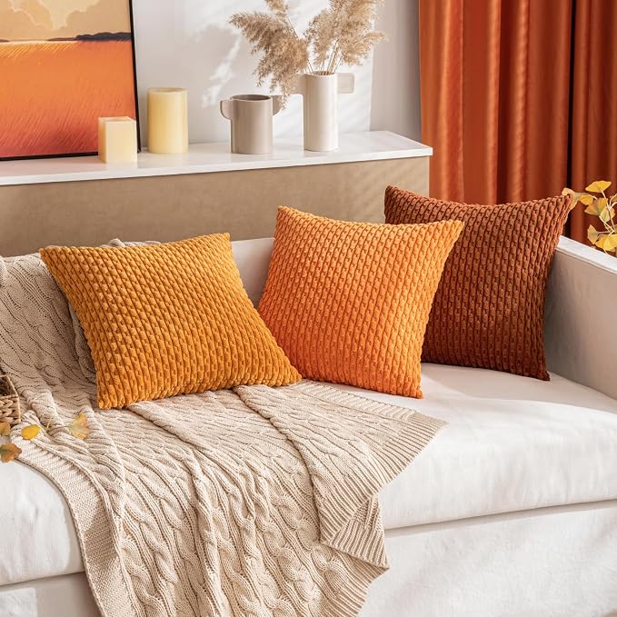 MIULEE Rust Throw Pillow Covers Soft Corduroy Decorative Set of 2 Boho Striped - Image 9