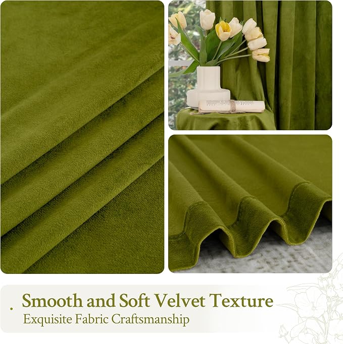 LAMIT Moss Green Velvet Curtains 108 Inch - Image 7