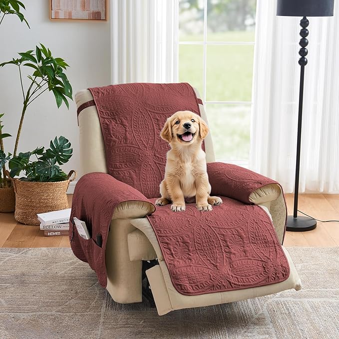 Large Quilted Recliner Chair Covers, Waterproof Red Chair Covers, Lazy Boy by Pamhaven