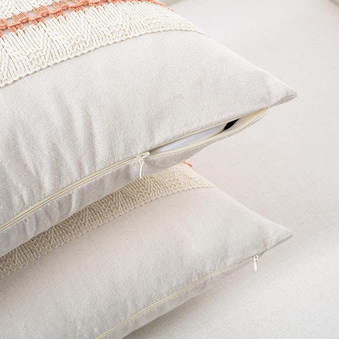 Fancy Homi Set of 1 Boho Coral Decorative Throw Pillow Cover 20x20 Inch - Image 3