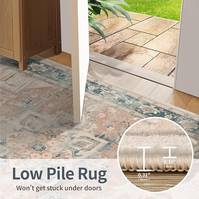 Rugxara 5X7 Washable Area Rug for Living Room, Neutral Vintage Boho Rugs for - Image 9