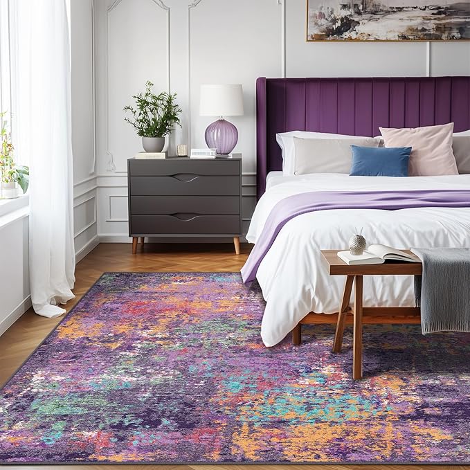 Washable Area Rugs 9'x12' Non-Slip Modern Abstract Soft - Image 3