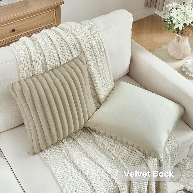 FUTEI Beige Decorative Throw Pillow Covers Set of 2, 28x28 Inch Soft Fluffy - Image 4