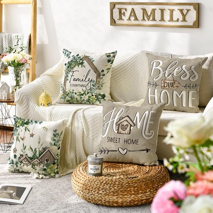 AVOIN colorlife Sweet Home Family is Everything Spring Floral Throw Pillow - Image 2