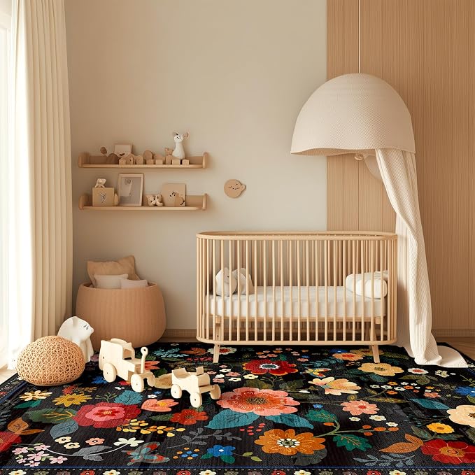 RELEANY Floral Nursery 4x6 Area Rugs Washable Print Boho Cute Carpet Non Slip - Image 8