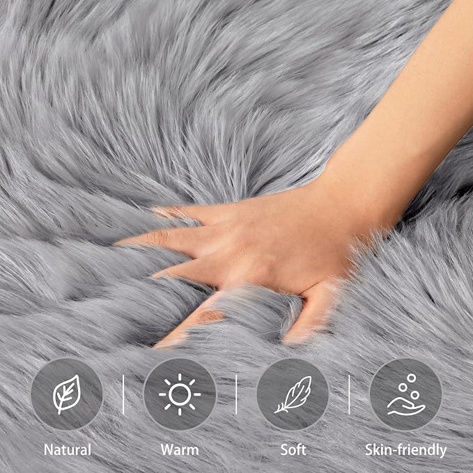 Ciicool Grey Fluffy Round Fur Area Rug - Image 3
