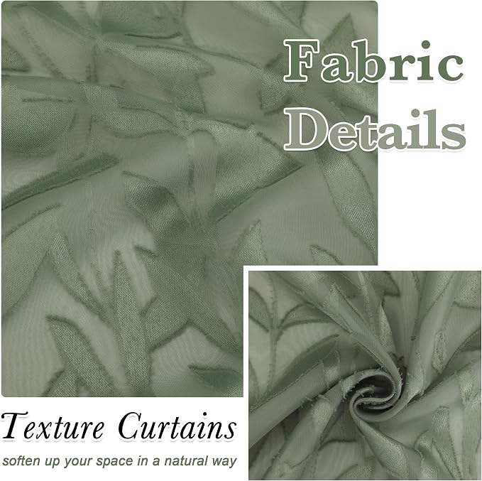 Lecloud Leia Sage Green Semi Sheer Curtains 54 Inch Length 2 Panels, Jacquard - Image 8