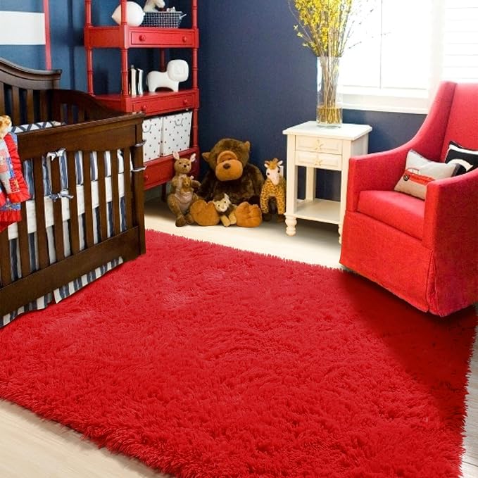 Red Rug for Bedroom Living Room Decor, Christmas Rug 4x6, Fluffy Shaggy Fuzzy - Image 8