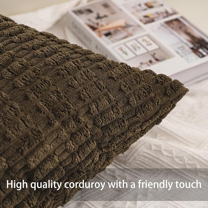 Pack of 2 Corduroy Decorative Throw Pillow Covers 24x24 InchSoft Striped Pillow - Image 2