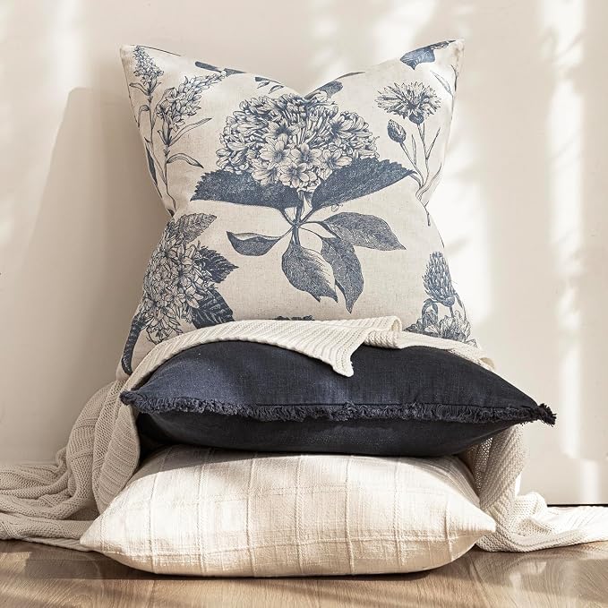 Foindtower Set of 2 Linen Floral Vintage Throw Pillow Covers Neutral Accent - Image 5