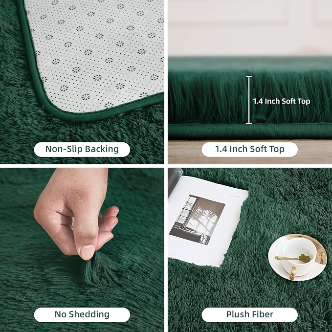 Litanika 4x6 Shag Area Rug for Living Room Bedroom, Emerald Dark Green High - Image 5