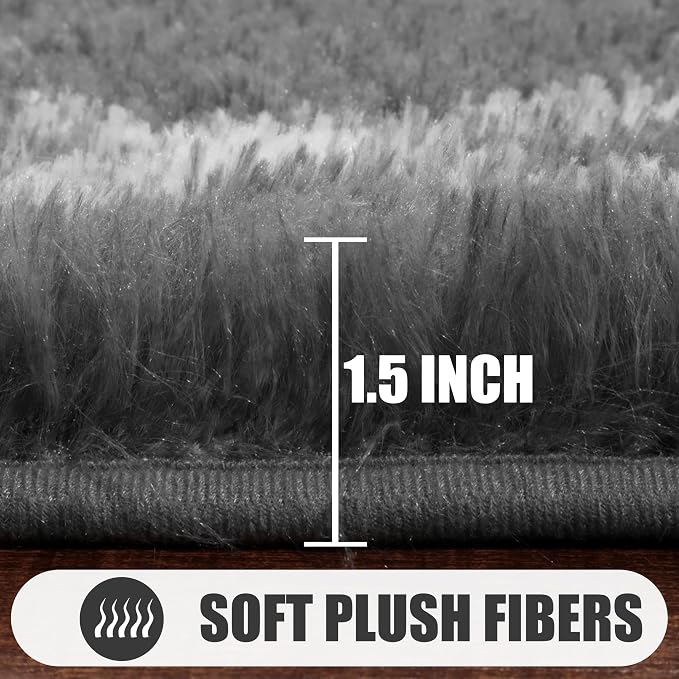 ONASAR 5x7 Area Rugs for Living Room Bedroom, Fluffy Grey and White Faux Fur - Image 2