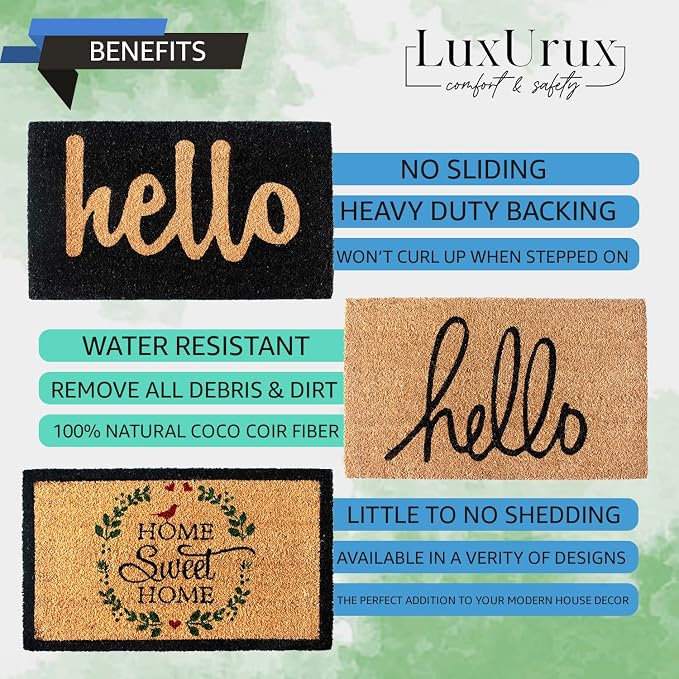LuxUrux Hello Door Mat Outdoor Coco Coir Doormat, - Image 5