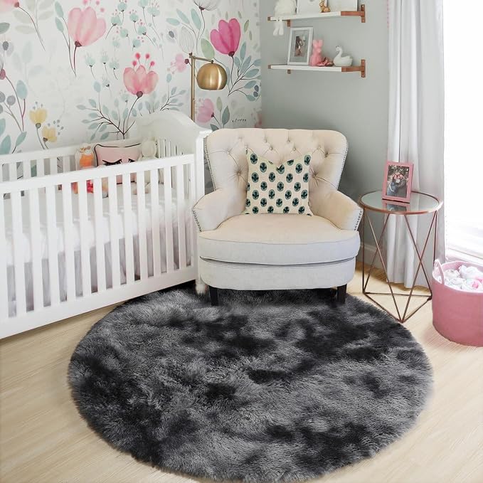 Amdrebio Tie-Dyed Dark Grey Round Rug 4Ft - Image 7