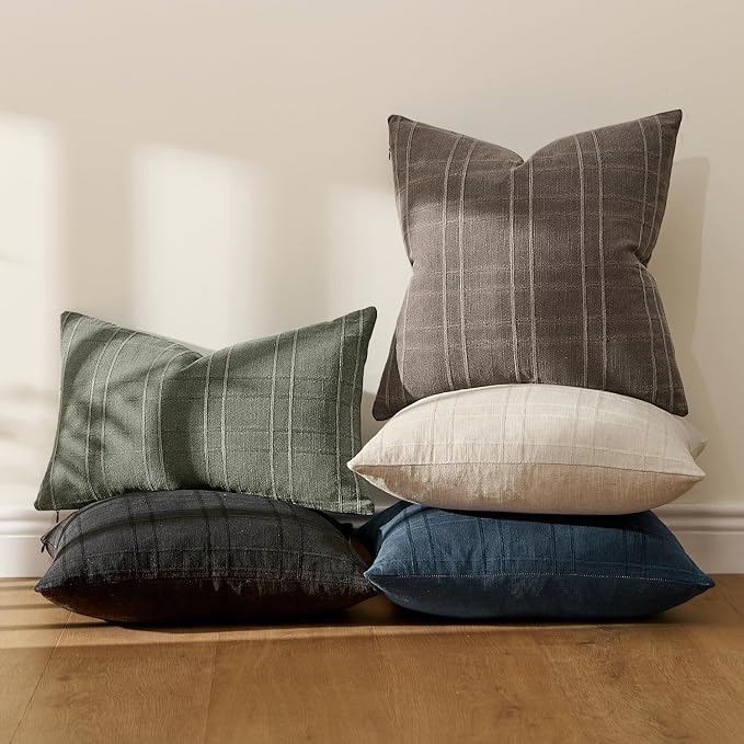 MIULEE Decorative Linen Check Euro Shams Throw Pillow Covers Neutral Farmhouse - Image 7