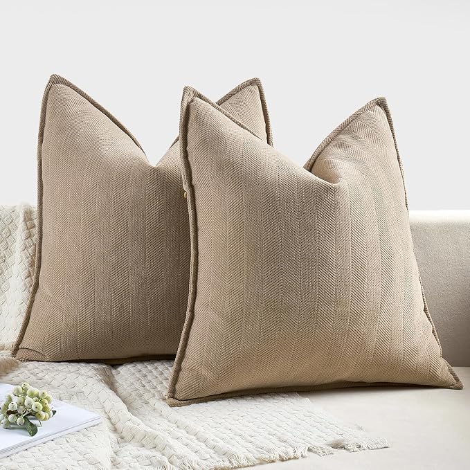 MIULEE Pack of 2 Khaki Decorative Pillow Covers 22x22 Inch Soft Chenille - Image 6