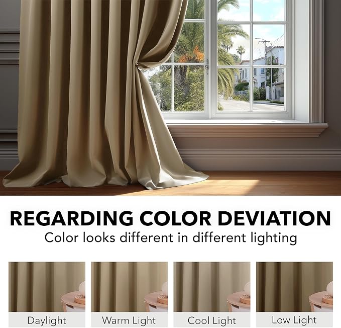 Deconovo Blackout Curtains, Thermal Insulated, W70 x L63 2 Panels, Back Tab - Image 6
