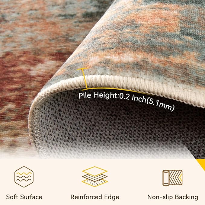 Washable Area Rugs 2'6''x10 Non-Slip Modern Abstract Soft - Image 2