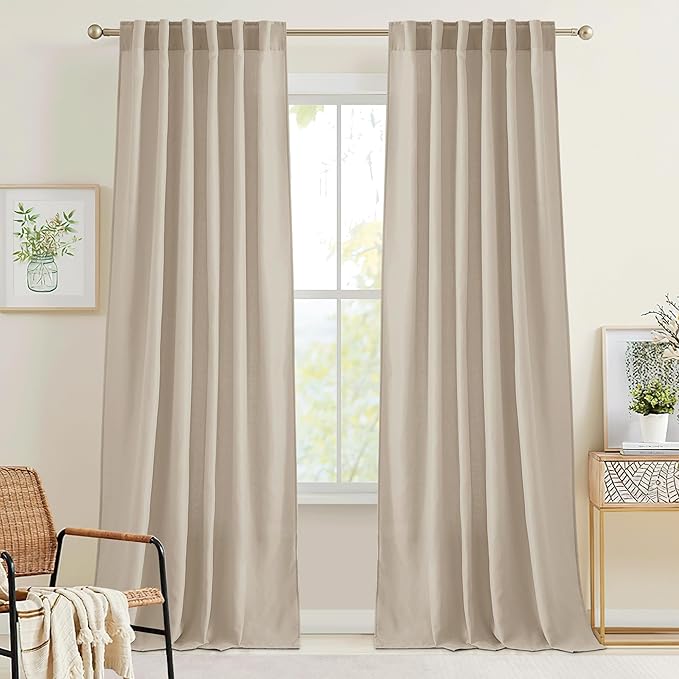 RYB HOME Linen Sheer Curtains 90 inches Long 2 Panels Set, Natural Lightweight by RYBHOME