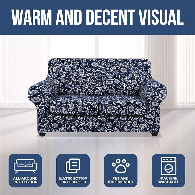 hyha Couch Cover, Loveseat Covers, Floral Pattern, 3 Pieces, Sofa Slipcovers - Image 8