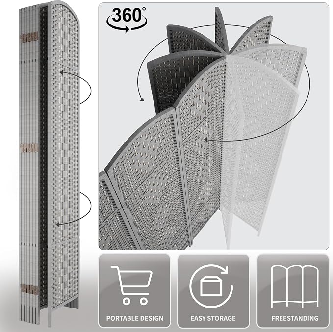 Rose Home Fashion Room Divider 5.6 ft.Tall-15.7" Wide Weave Fiber 6 Panels Room - Image 7
