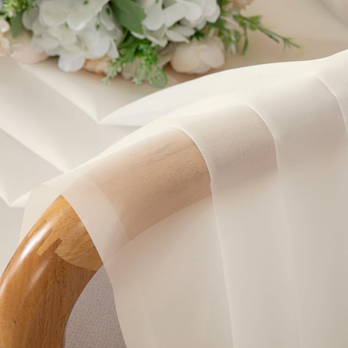 Aiyufeng Cream Sheer Curtains 63 Inch Length 2 Panels Set - Image 3