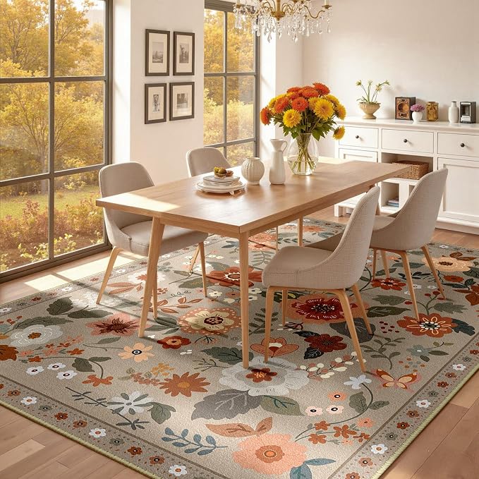 RELEANY Floral Nursery 8x10 Area Rugs Washable Print Boho Cute Carpet Non Slip - Image 6