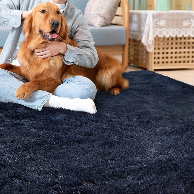 CAROMIO Navy Area Rug for Bedroom, Extra Large 9' x 12' Fluffy Rugs Shag Rugs - Image 7