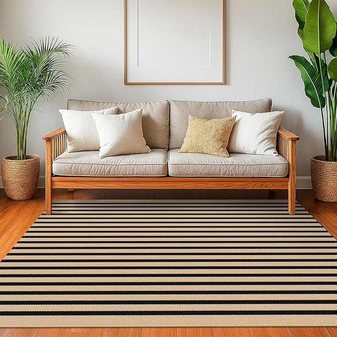 KOZYFLY Brown and Black Striped Rug 4x6 Ft Area Rug Washable Indoor Outdoor Rug - Image 2
