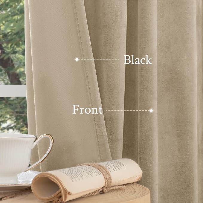 LAMIT Velvet Curtains 96 Inch for Living Room, Taupe Thermal Room Darkening - Image 5