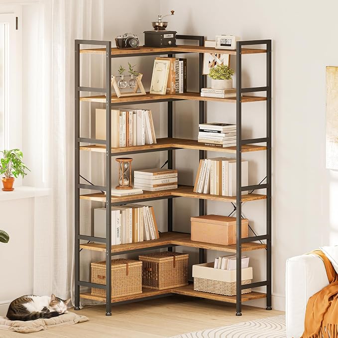 Casaottima Corner Bookshelf 6 Tier, 64 Inches Reversible Book Shelf - Image 2