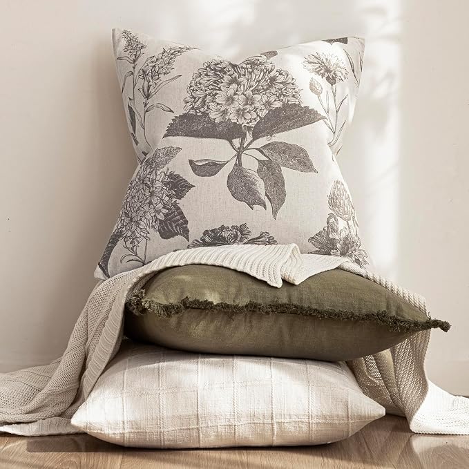 Foindtower Set of 2 Linen Floral Vintage Throw Pillow Covers Neutral Accent - Image 5