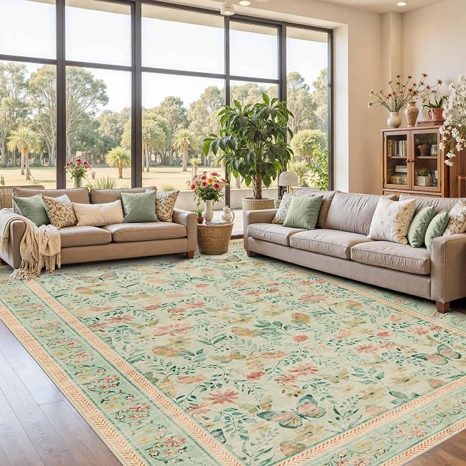 Rugxara Floral Rug for Living Room Bedroom, 8x10 Washable Rug, Large Non Slip - Image 2