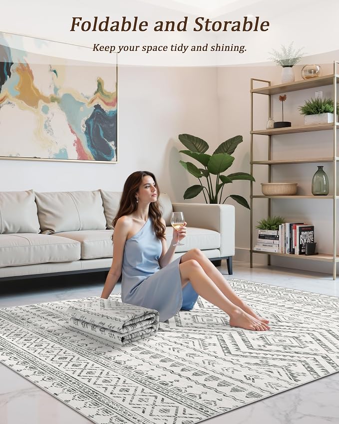 Miukiki 7x9 Area Rug for Living Room Moroccan Washable Rugs Non Slip Indoor - Image 5