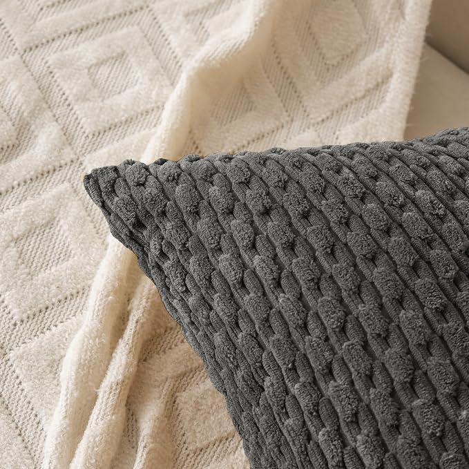 Set of 4 Dark Grey Decorative Throw Pillow Covers 18x18 Inch Corduroy Pillow - Image 3