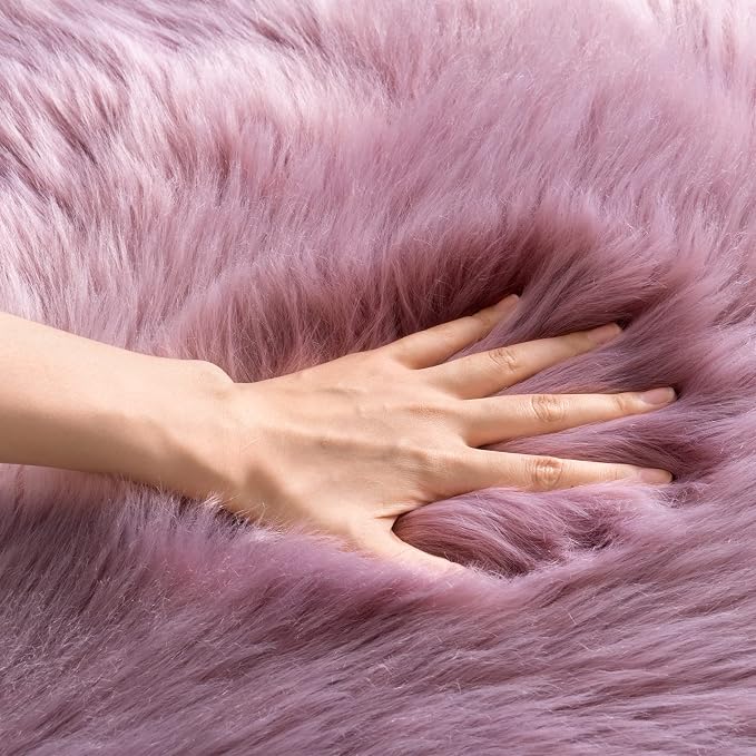 SERISSA Ultra Soft Fluffy Light Purple Faux Sheepskin Fur Shaggy Couch Cover - Image 4