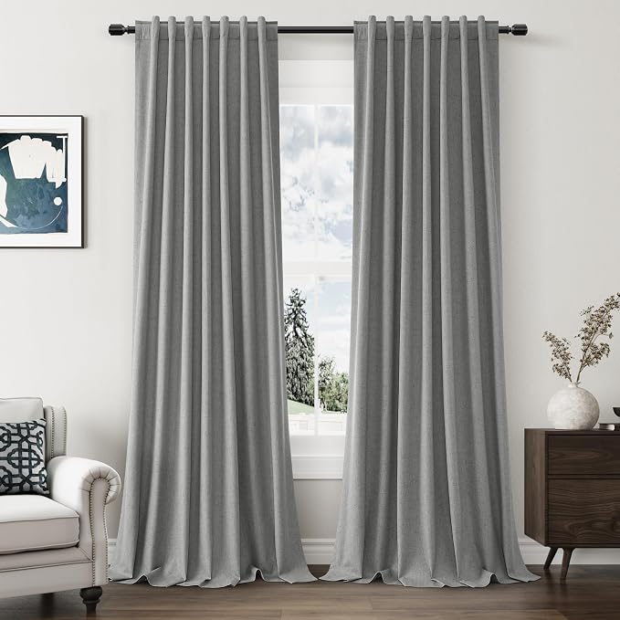 Guken Dark Grey 100% Blackout Linen Curtains 102 Inch Length 2 Panels Set by Guken