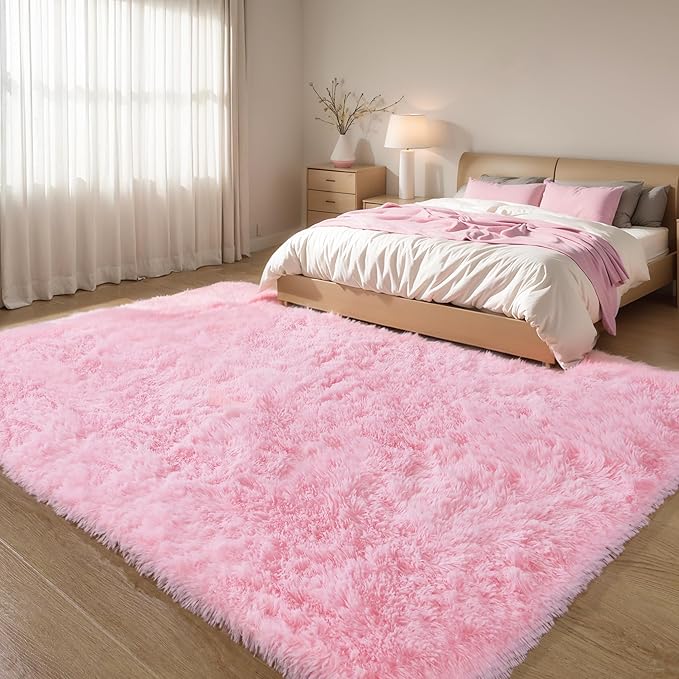 KCHOWUA Pink Fluffy Area Rug for Girls' Bedroom, Large Soft Furry Carpet for by KICHOWUA