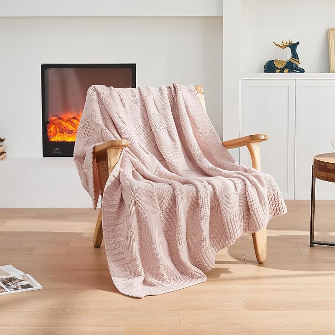 CozeCube Check Knit Throw Blanket, Decorative Christmas Soft Cozy Warm Knitted by CozeCube